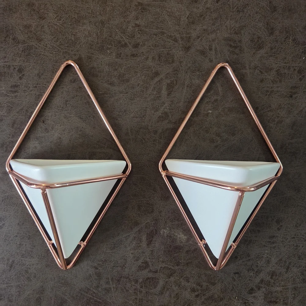 Modern Geometric Wall Planter - White and Rose Gold